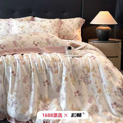 60支天丝四件套莱赛尔纤维丝滑凉感宽边数码印花床单床笠款套件