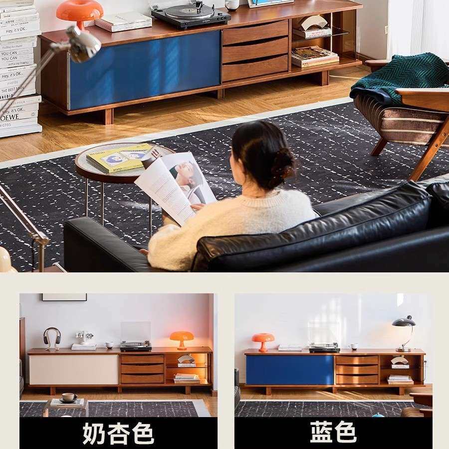 北欧实木电视柜 家用客厅拼色一体视听柜小户型中古收纳储物柜