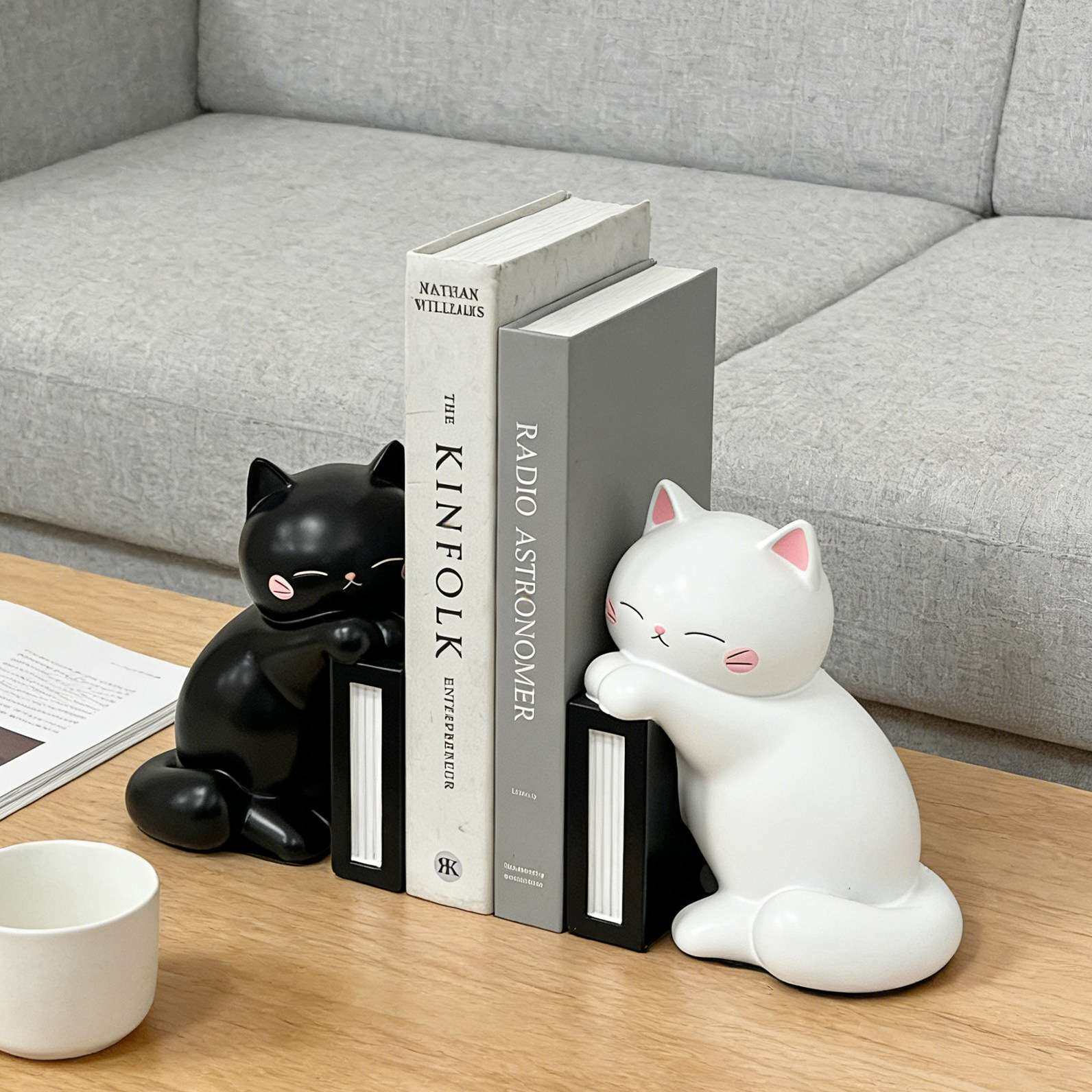 可爱猫咪书挡摆件树脂桌面装饰创意书架支撑黑白一对家居摆件送人