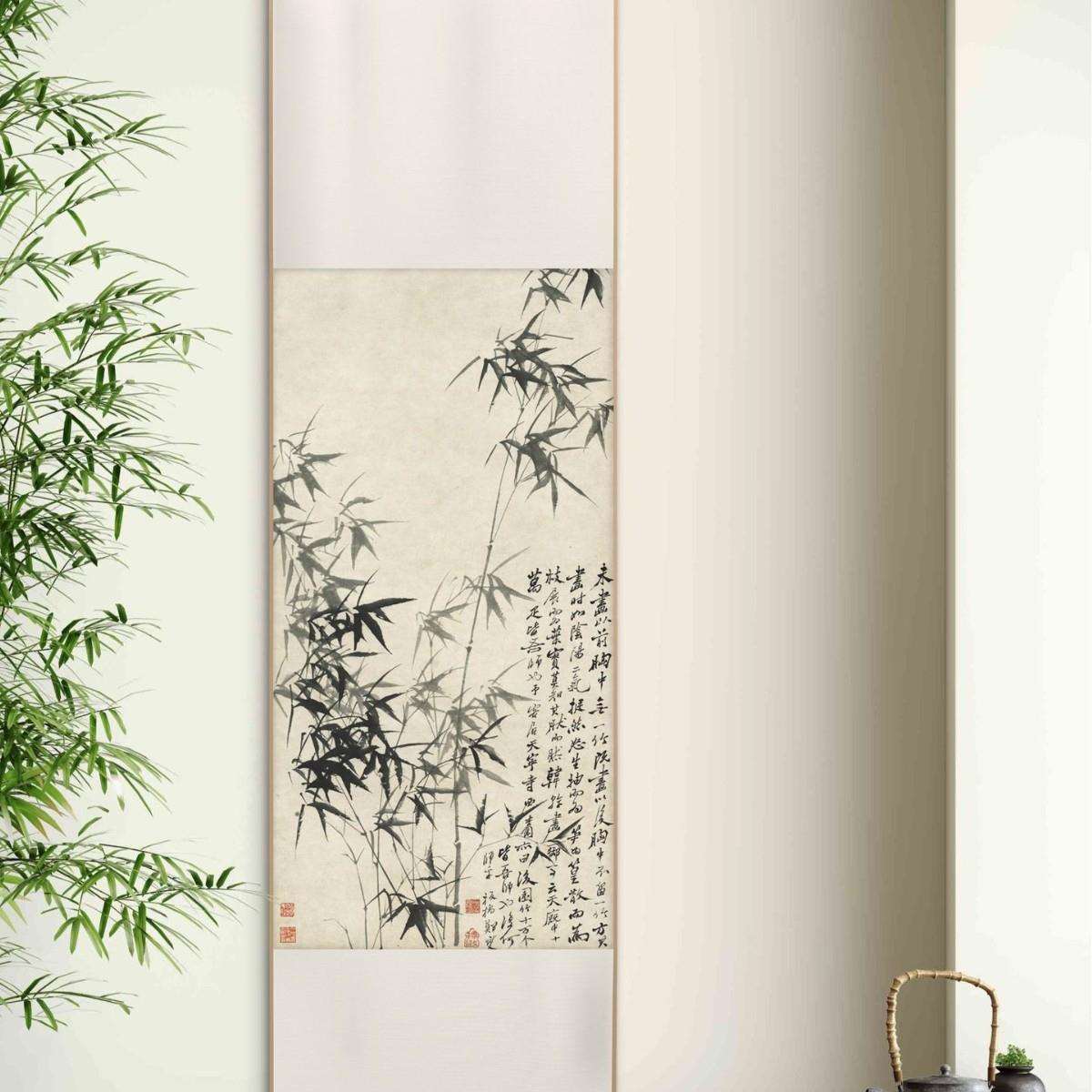 雅林文化 清 郑板桥 《风竹石图》艺术微喷宣纸复刻画客厅装饰画