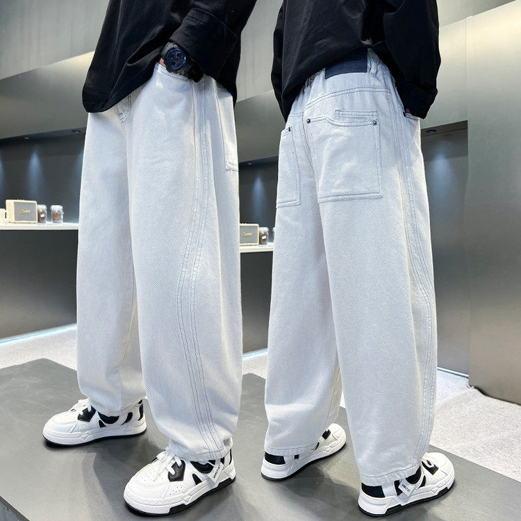 男女童宽松直筒白色牛仔裤百搭