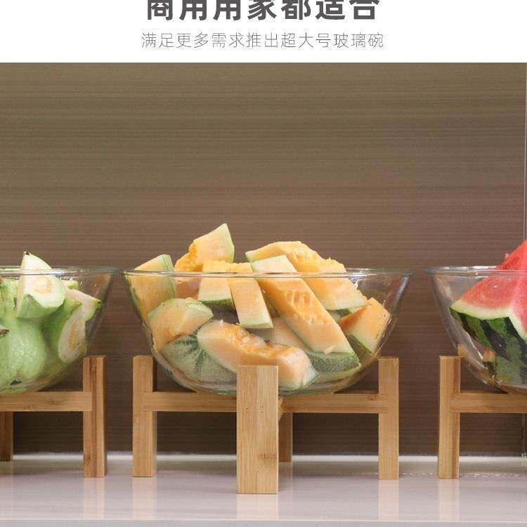 号玻璃盆水果碗竹木架高脚蔬菜沙拉自助餐凉菜展示盘商用器皿