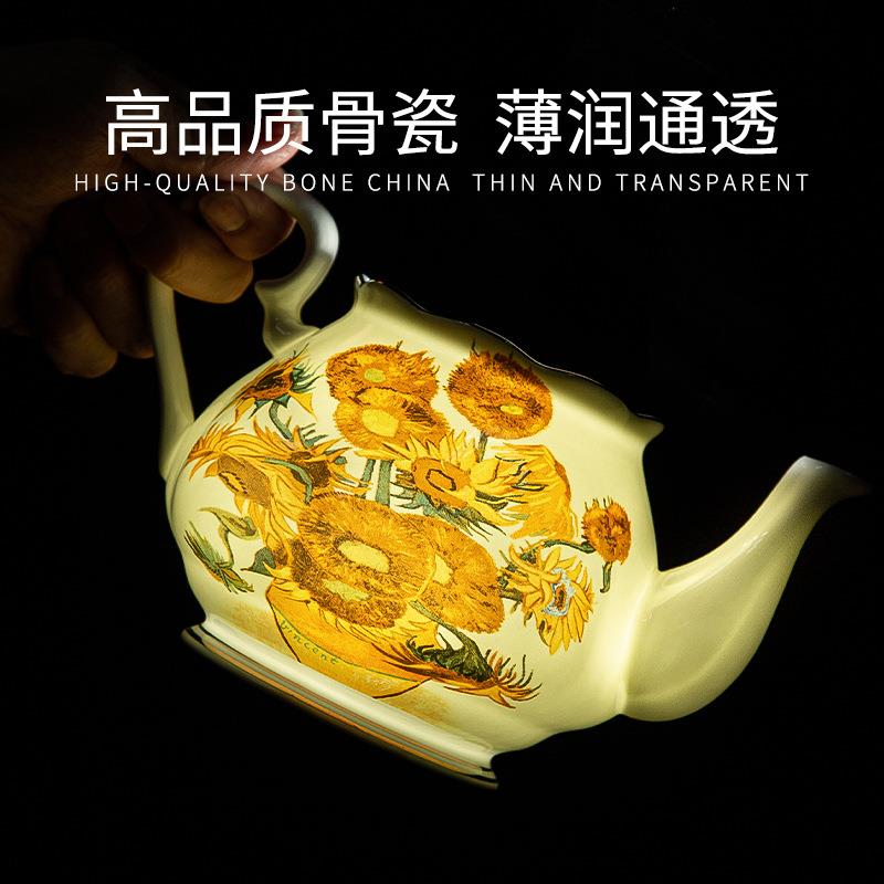 新款出口外贸向日葵高档骨瓷啡杯碟套装花茶壶小资下午茶送礼结婚