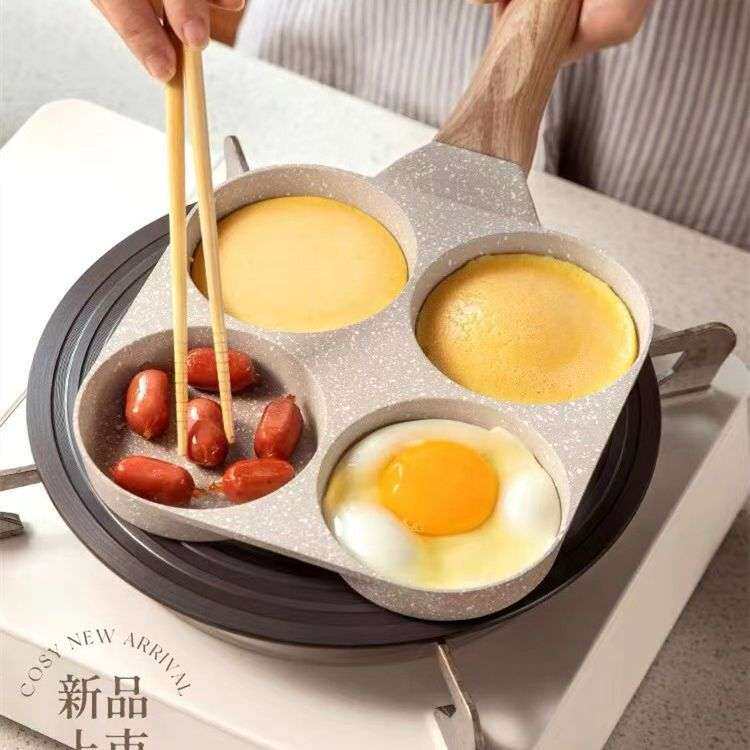 跨境麦饭石不粘锅煎蛋锅四孔汉堡锅平底加厚加深迷你牛排鸡蛋煎锅
