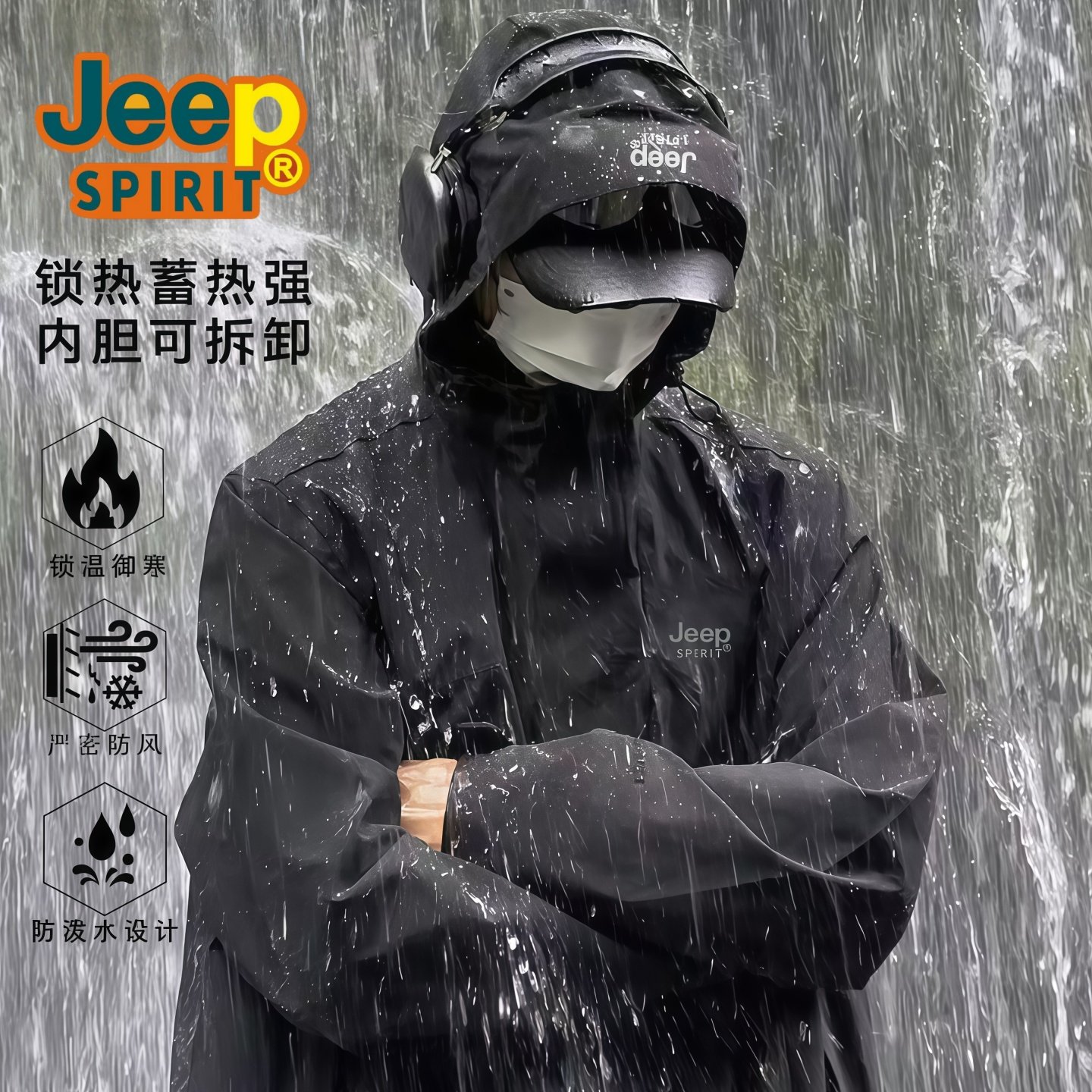 Jeep吉普冲锋衣男款三合一宽松户外登山防风防水可拆卸女夹克外套