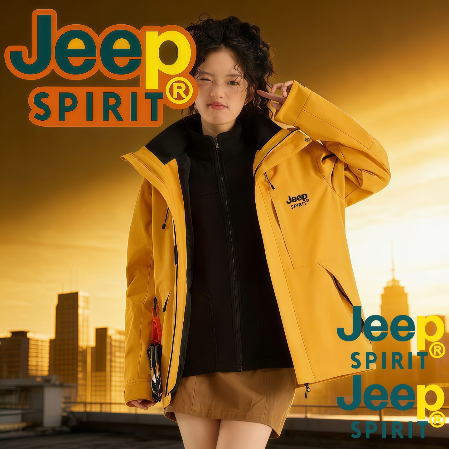 jeep吉普冲锋衣男女冬季户外登山休闲风连帽夹克防水防风潮流外套
