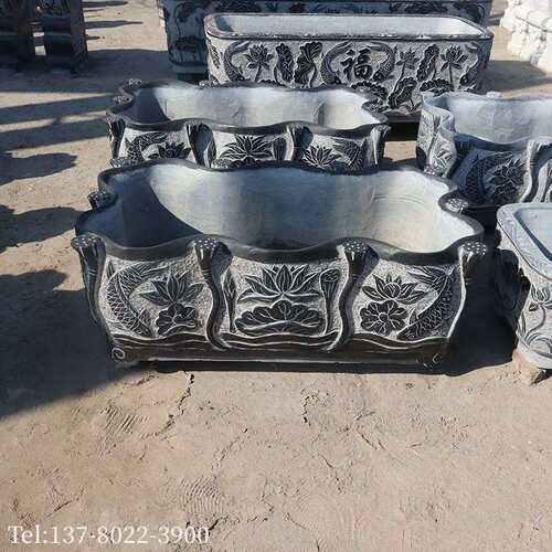 石雕鱼缸花盆天然石头缸青石仿古养鱼石槽水槽别墅庭院流水摆件