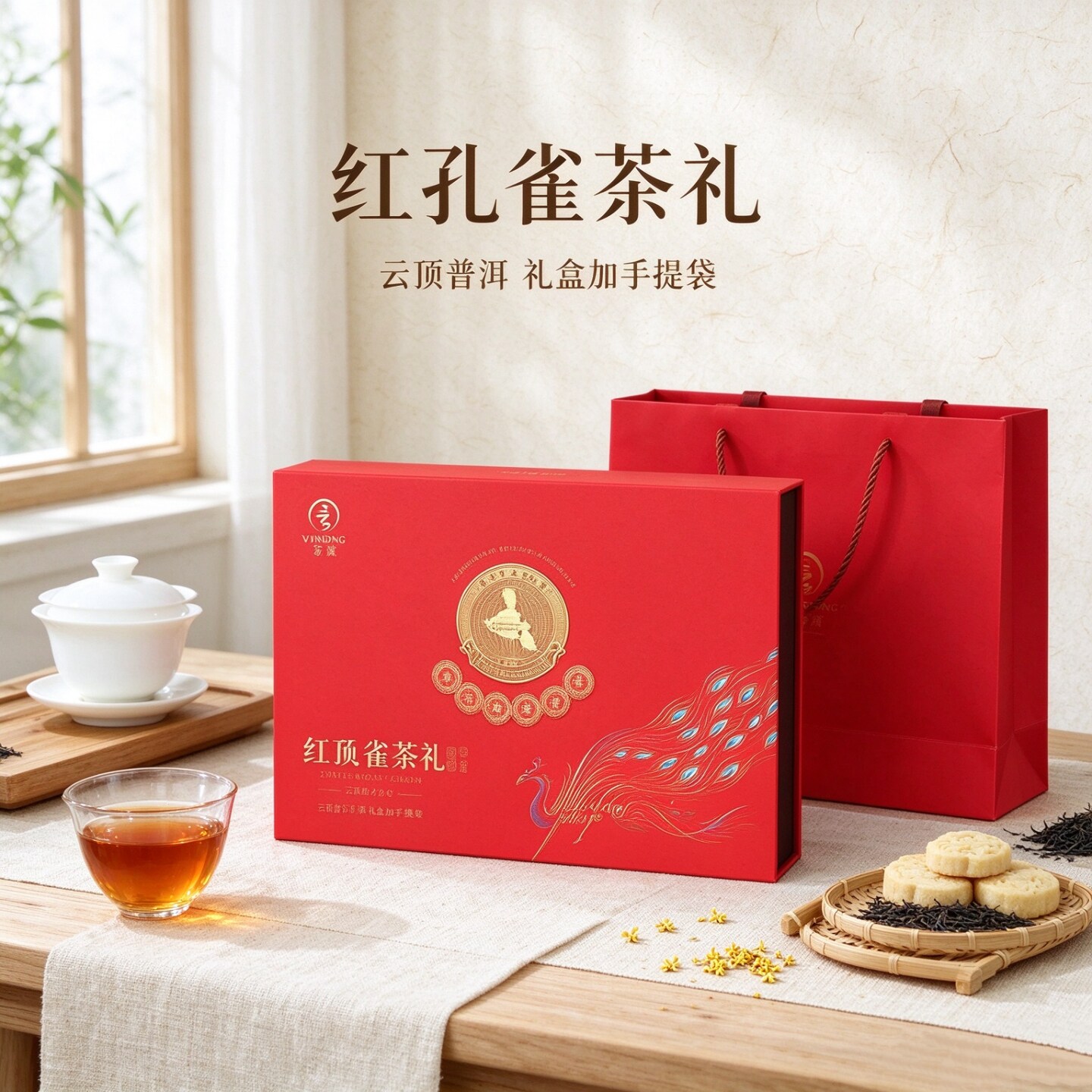【2021版】云顶普洱茶红孔雀礼盒核心产区送礼更有分量166g*1盒