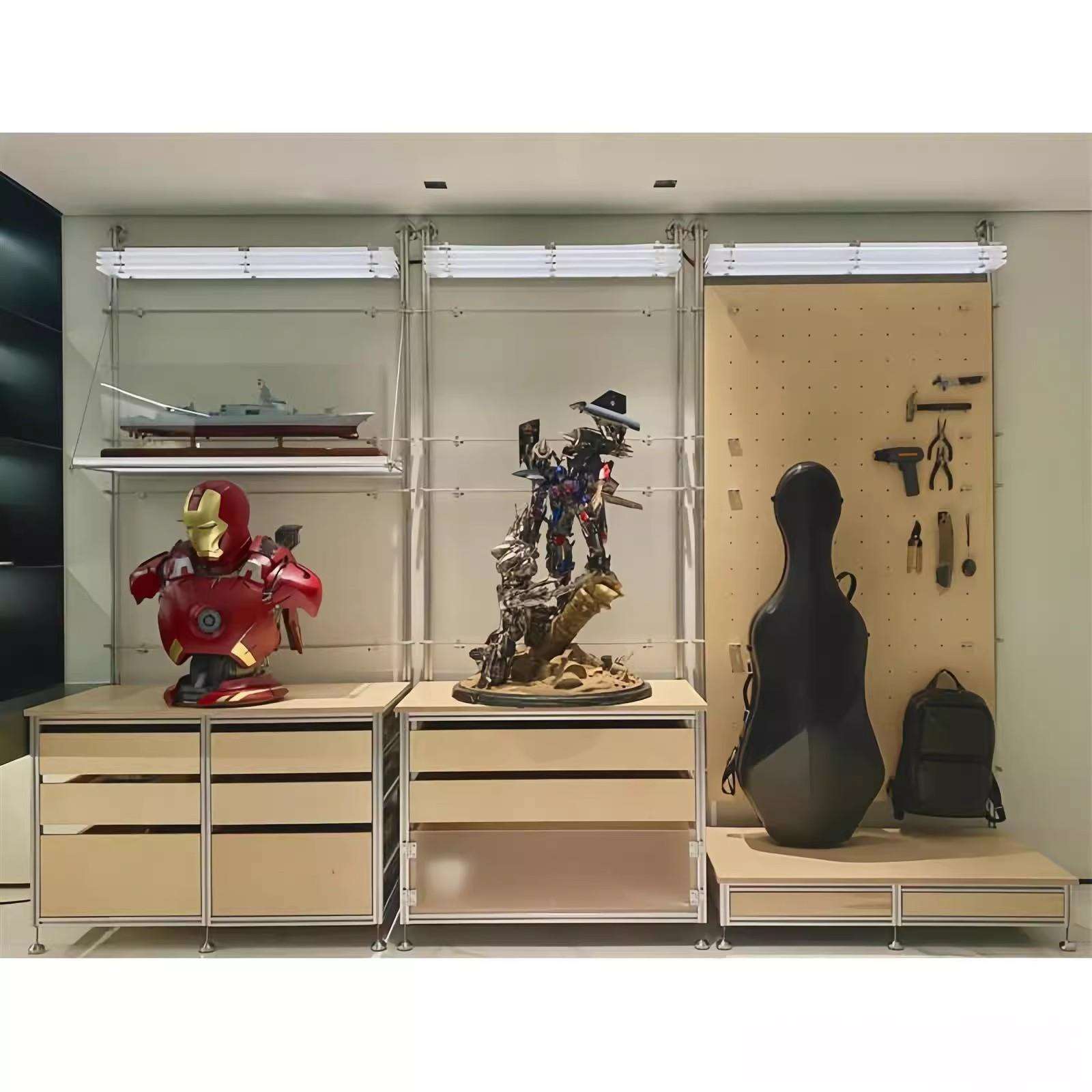 中古洞洞板置物架带灯铝型材书柜展示架收纳抽屉储物架子家用客厅