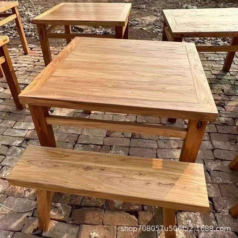老榆木方形餐桌简易仿古木质吃饭桌办公室泡茶喝水八仙桌厂家案板