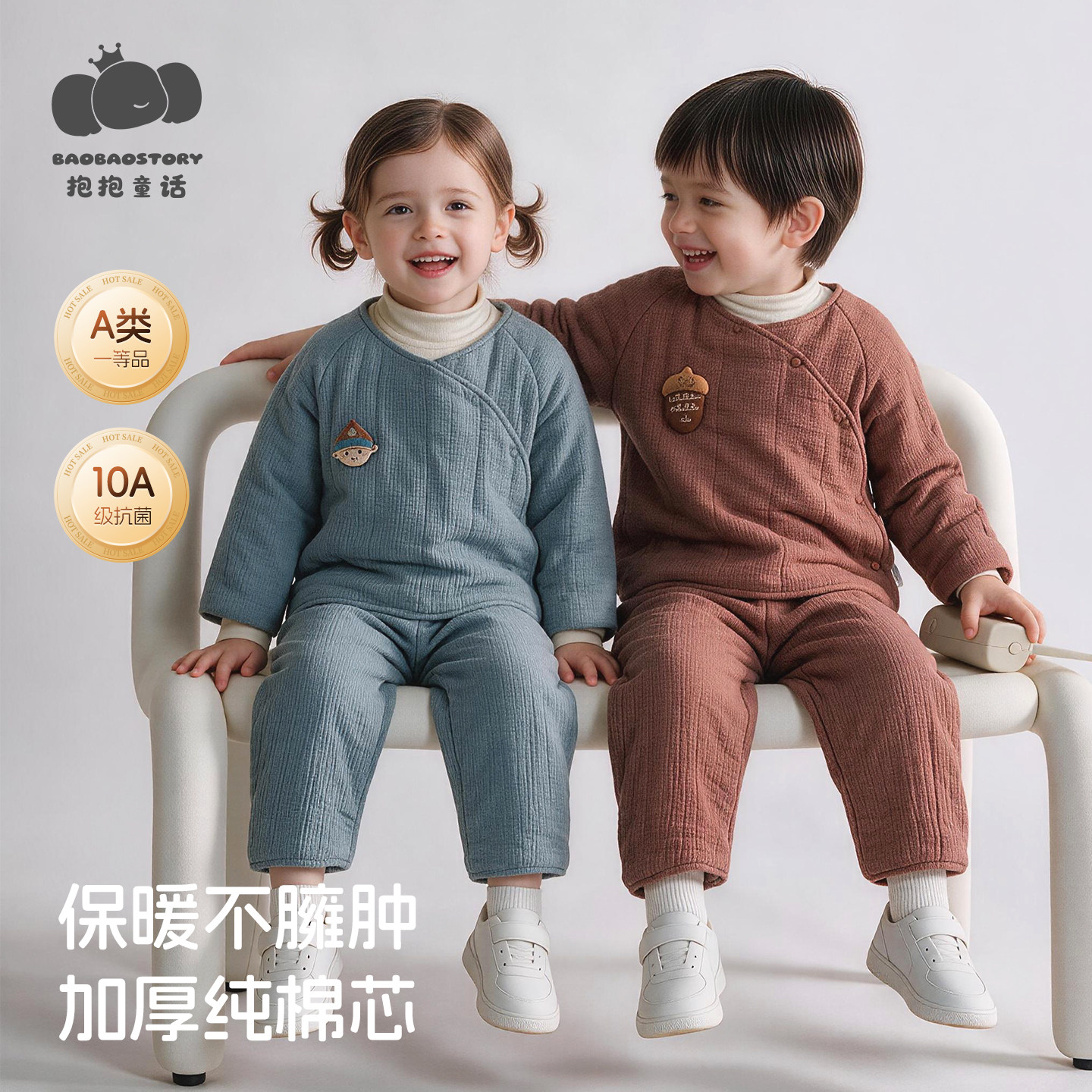 婴幼儿纯棉三层保暖内衣套装
