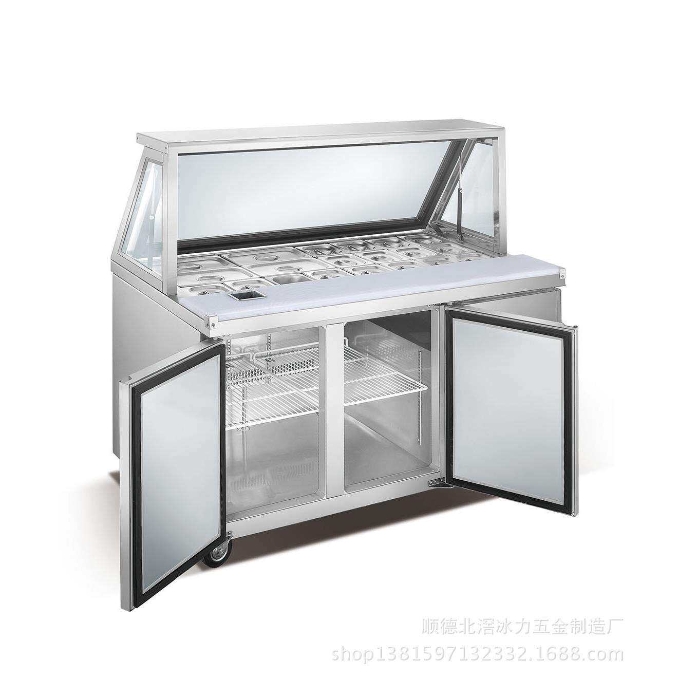 出口品质气缸柜三文治工作台沙拉披萨展示工作台不锈钢冷藏柜