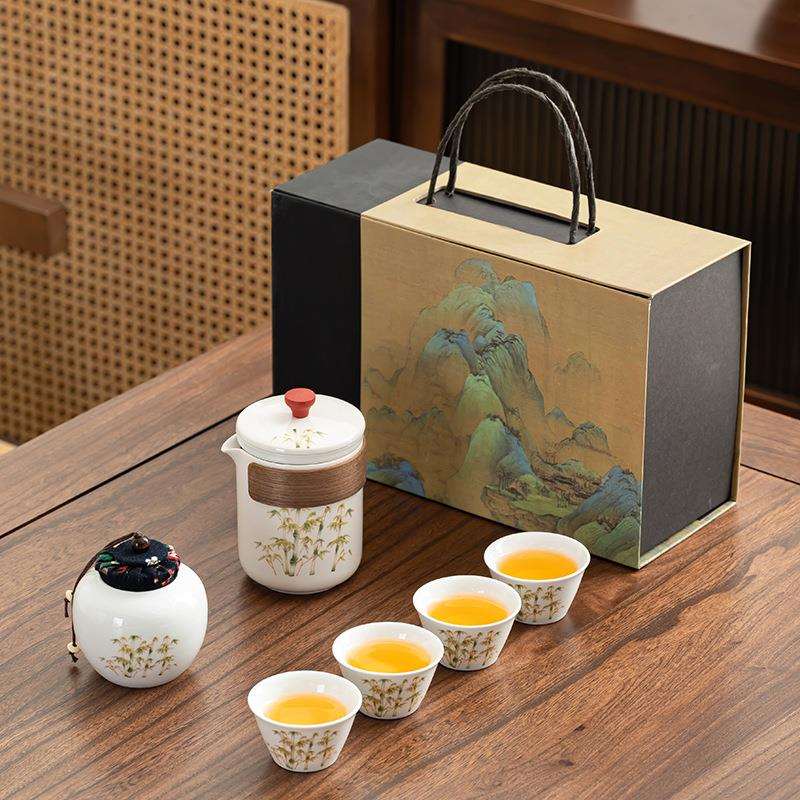 轻奢白瓷古韵快客杯可开片复古旅行茶具户外商务便携套装定印
