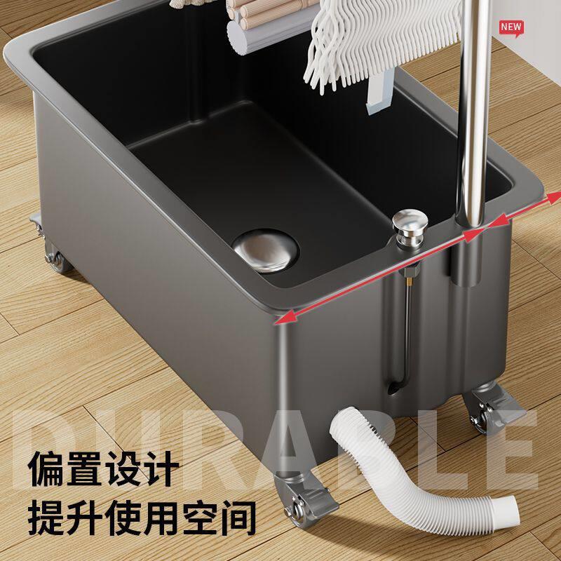 不锈钢移动拖把池家用洗水池落地式墩布池水槽阳台置物架挂架商用