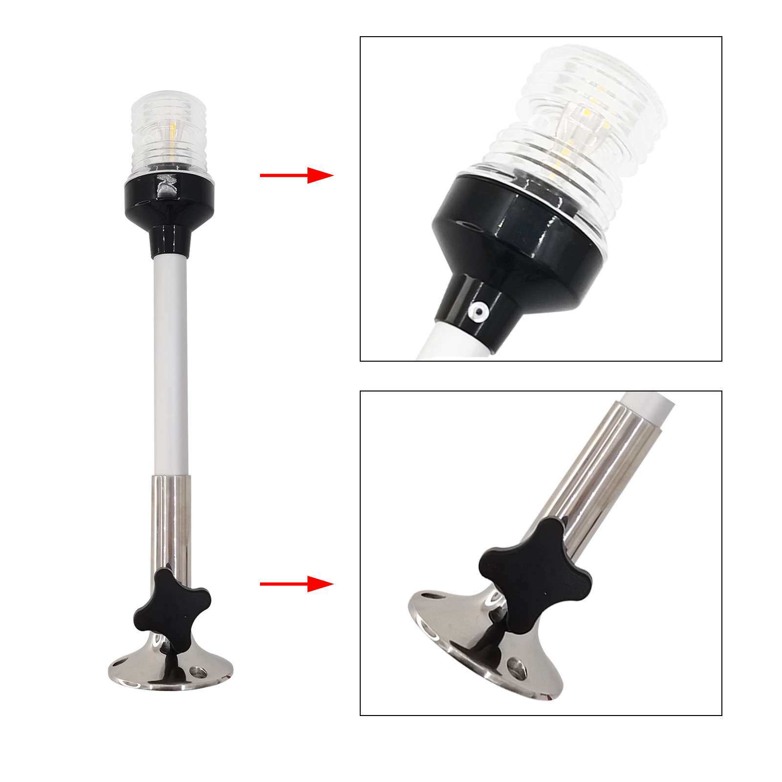 可调角度不锈钢底座360度LED游艇环照灯12~24V白光灯游艇船用配件