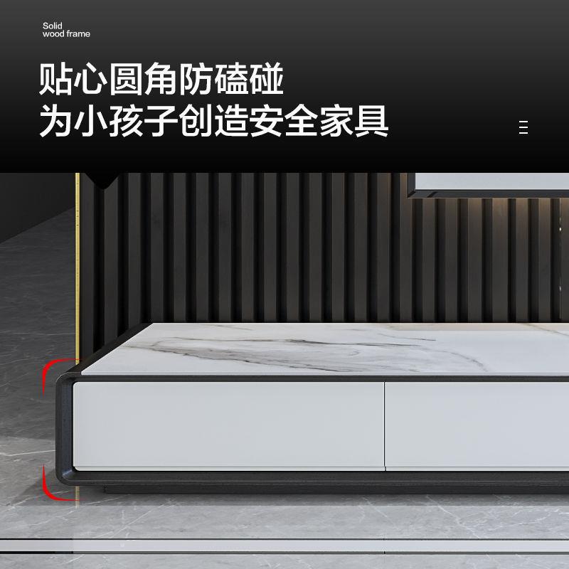 现代简约岩板电视柜茶几组合客厅新款极简黑白意式小户型储物墙柜