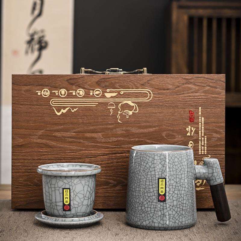 哥窑带盖过滤泡茶杯办公马克杯家用陶瓷喝茶杯个人专用杯子男送礼