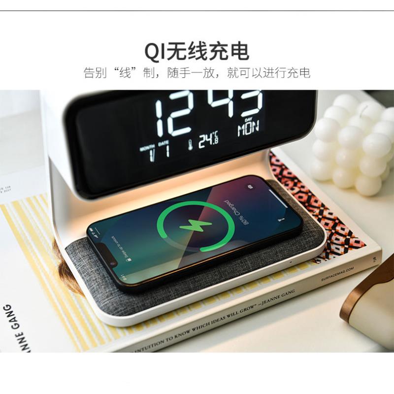 跨境新款A26D 智能无线充小夜灯闹钟数显15W无线快充三合一充电器