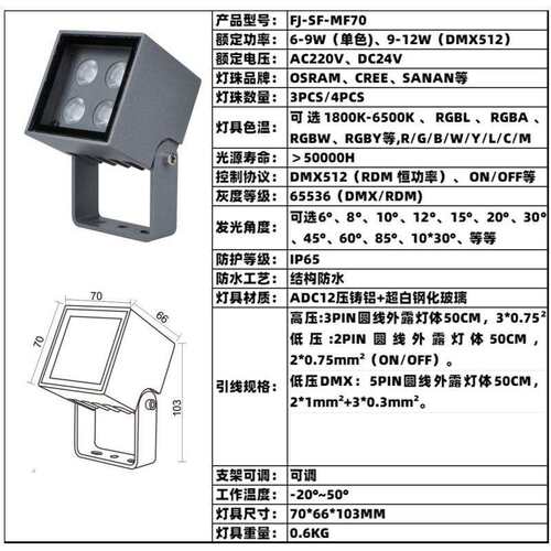 方型小投光灯LED6W9W12W高光效彩光暖白黄光园林文旅景观灯亮化