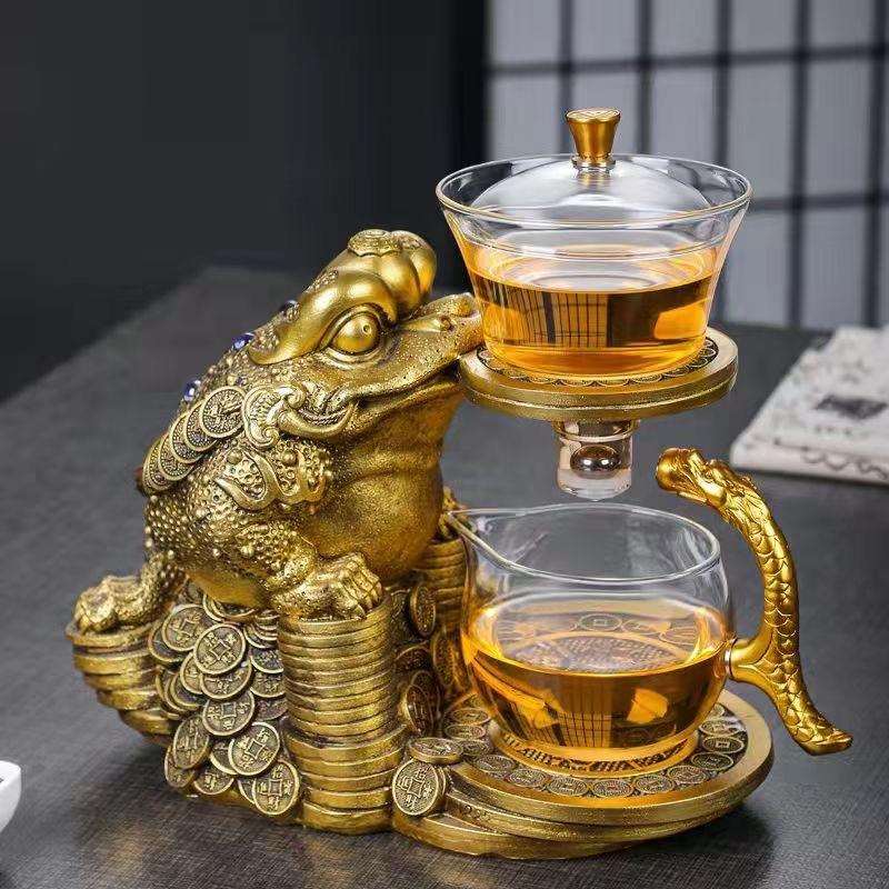 厂家半自动金蟾磁吸懒人玻璃泡茶壶茶具新款金蟾茶具泡茶套装