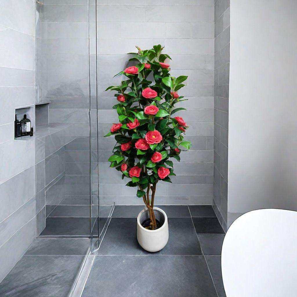 新款仿真玫瑰花树山茶花绿植盆栽田园婚礼装饰假花落地植物摆件