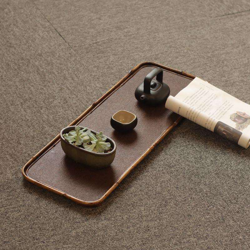 古唐紫竹收纳盘 长款梅鹿托盘茶具收纳盘竹编奉茶盘长形茶道零配