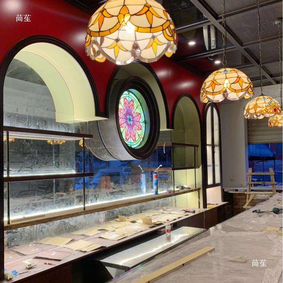欧式复古彩色玻璃酒吧西餐厅创意田园卧室玄关琉璃巴洛克风格吊灯