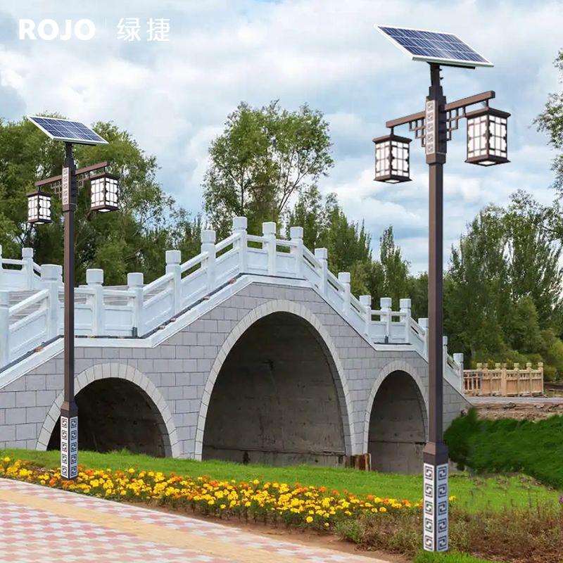 太阳能仿古庭院灯户外防水新中式景观灯公园小区双头灯led道路灯