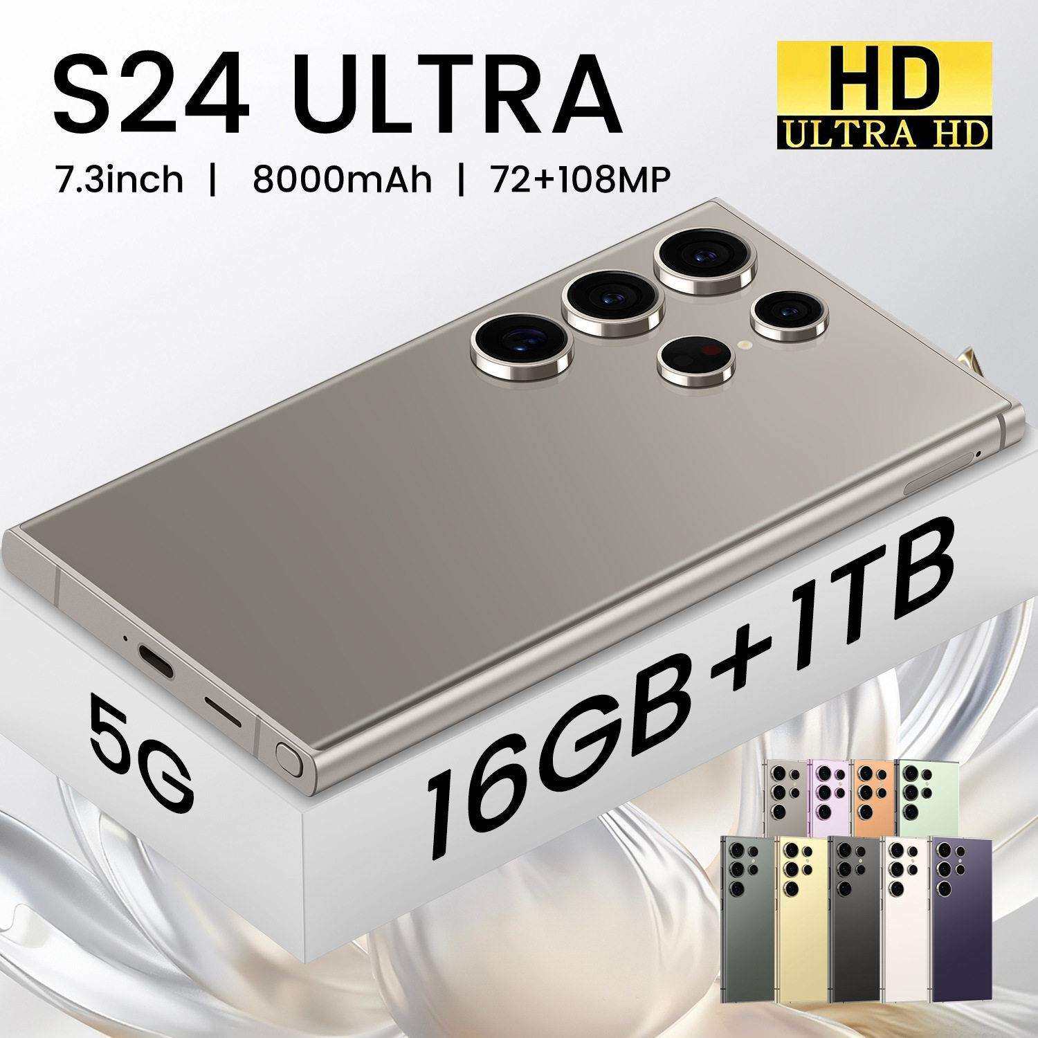 TK爆款S24 Ultra跨境手机4G全频段4+64G 7.3寸直角屏热销智能手机