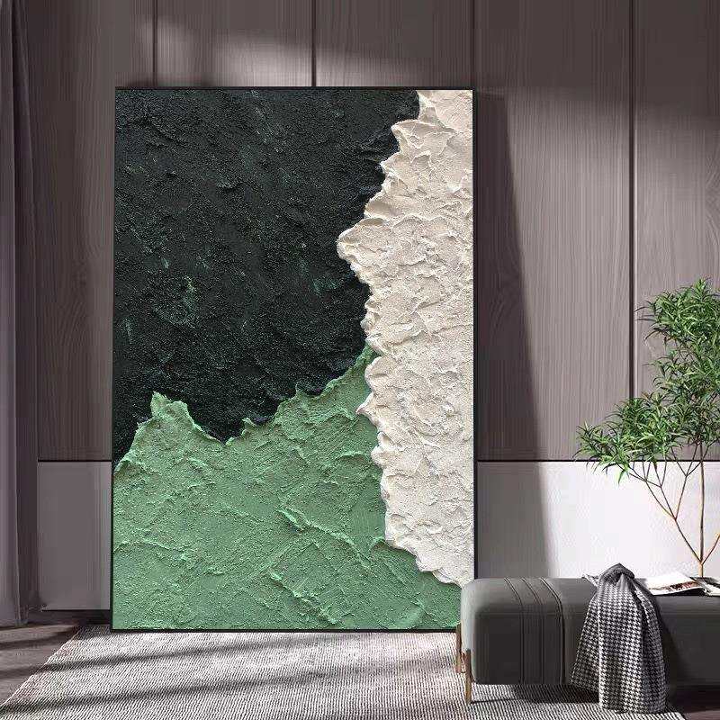现代简约厚肌理绿色客厅装饰画轻奢高端玄关走廊挂画巨幅手绘油画