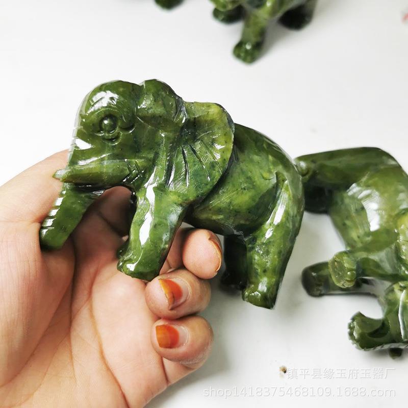 南玉大象摆件南玉吸水象蛇纹石工艺品家居摆设风水一对玉器雕刻