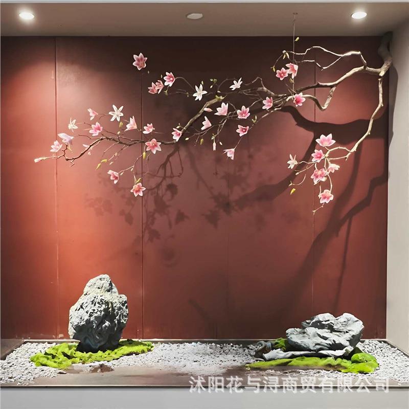 高档仿真悬挂花树枝花酒店造景吊顶墙面装饰真树假花装饰枝干