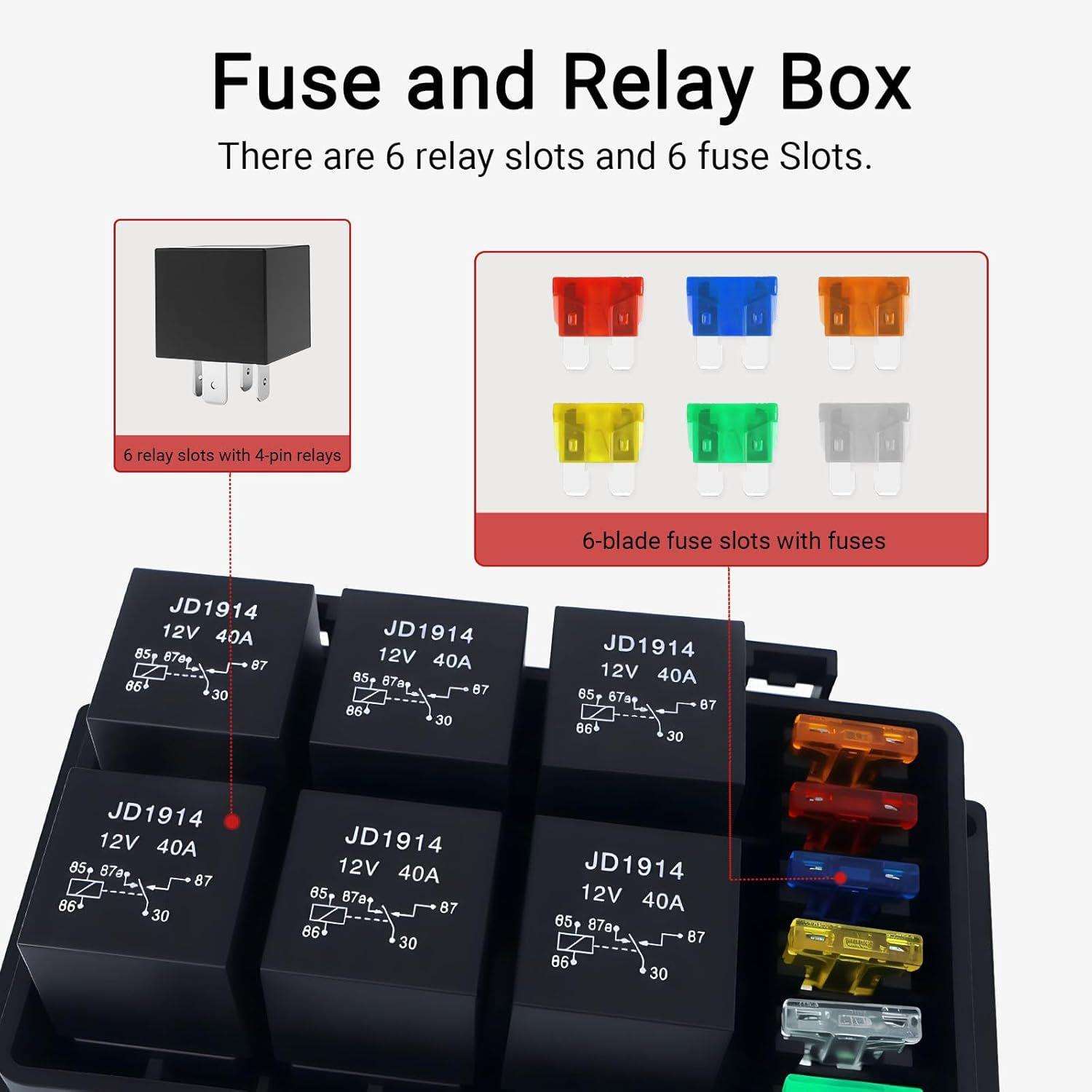 防水6路12V 保险丝继电器盒套件 带预接线线束用汽车船舶保险盒
