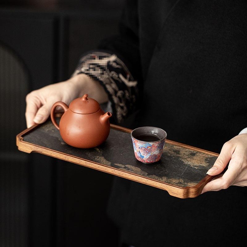 岩语重竹干泡盘长方茶盘家用复古壶承壶托岩石面板小型茶台茶配件