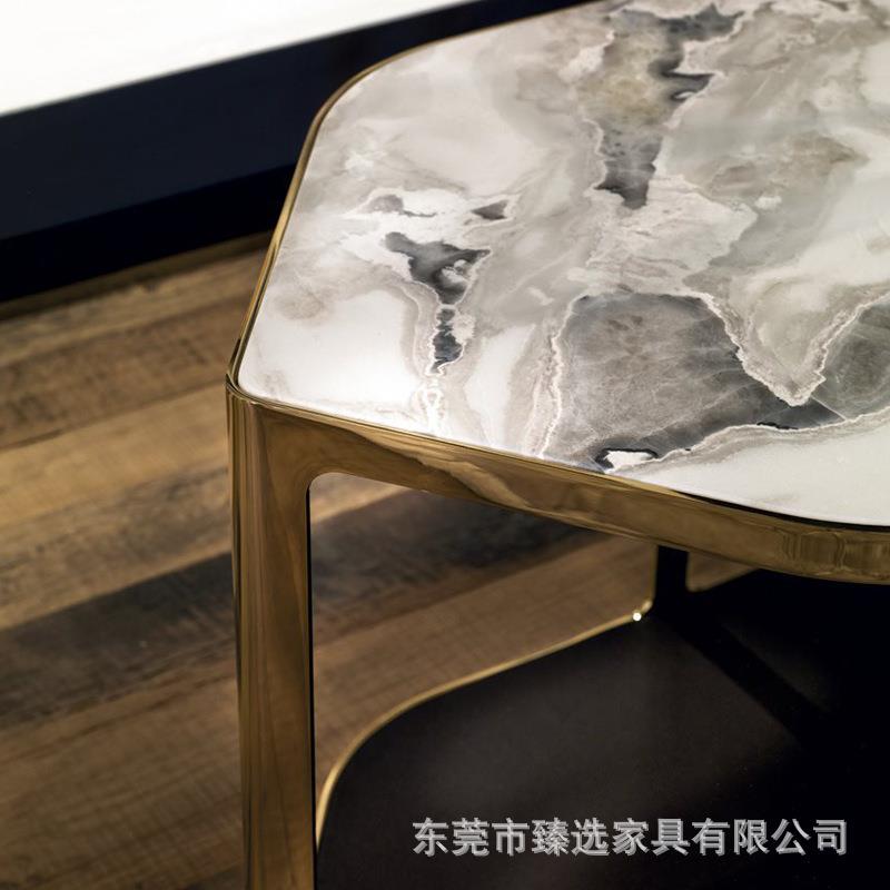 LONGHI意式奢华不锈钢大理石角几现代轻奢客厅多边形边几高端家具