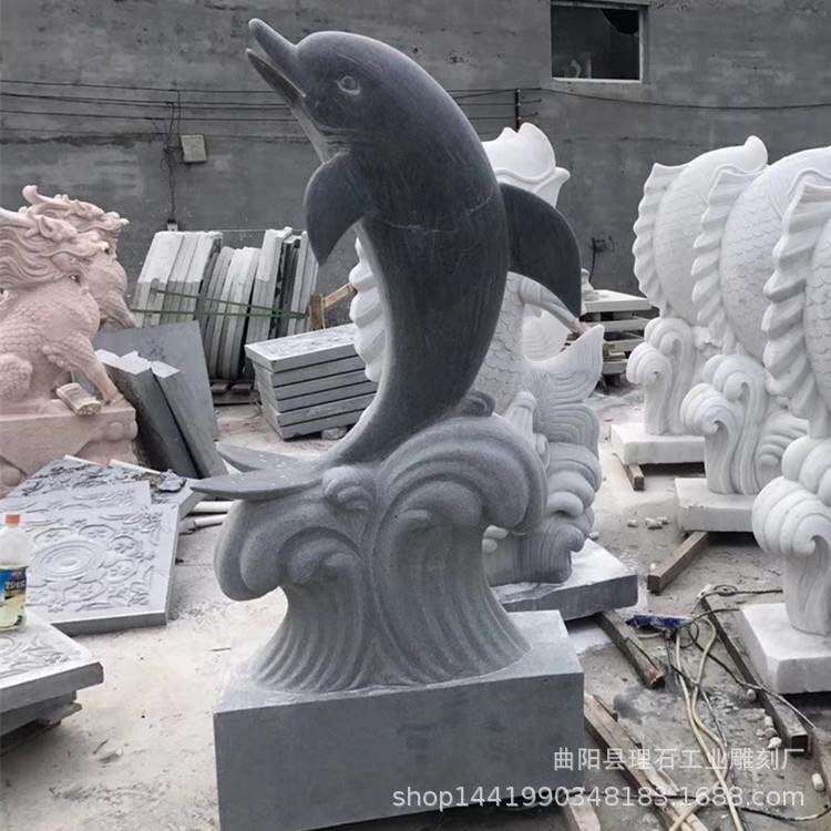 厂家供应石雕海豚 大理石喷水海豚雕塑 花岗岩海豚