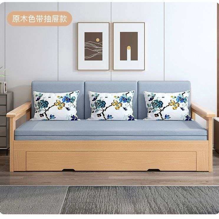 北欧实木沙发床一体两用客厅多功能推拉伸缩式单人床小户型可折叠