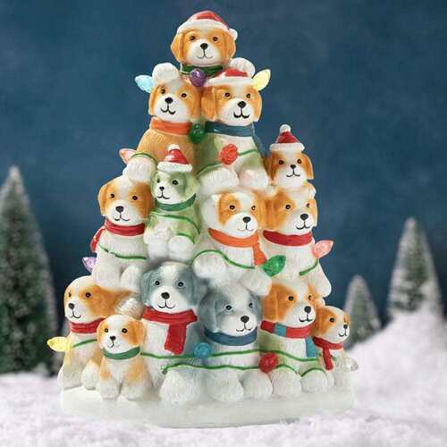 Puppies Hand Crafted Light Up Resin Christmas Tree发光狗狗灯