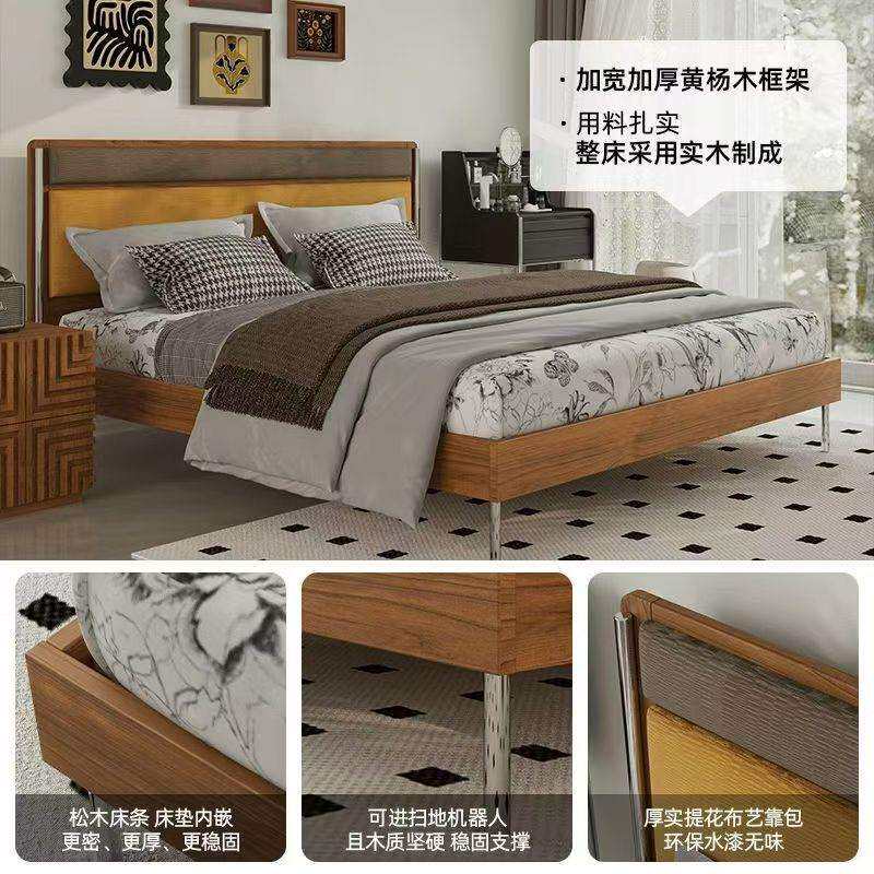 法式美式复古实木双人床1.8米主卧床布艺金属线条大床婚床