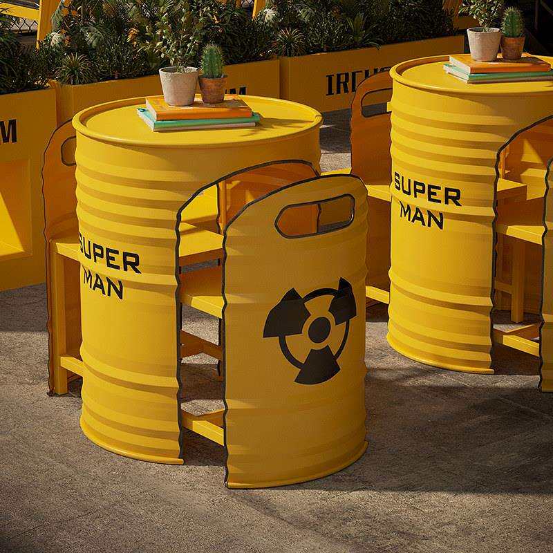 工业风桌椅组合网红创意奶茶店酒吧清吧烧烤店咖啡厅外摆油桶桌椅