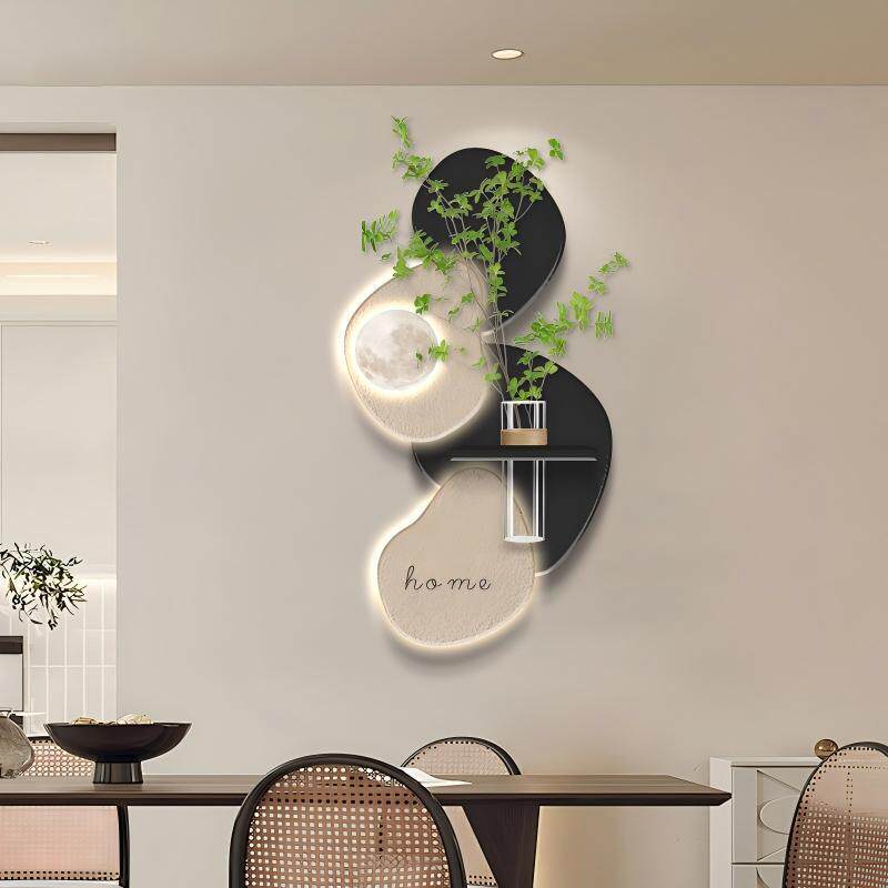 奶油风水培绿植客厅装饰画餐厅走廊过道墙面挂画实木雕刻壁画