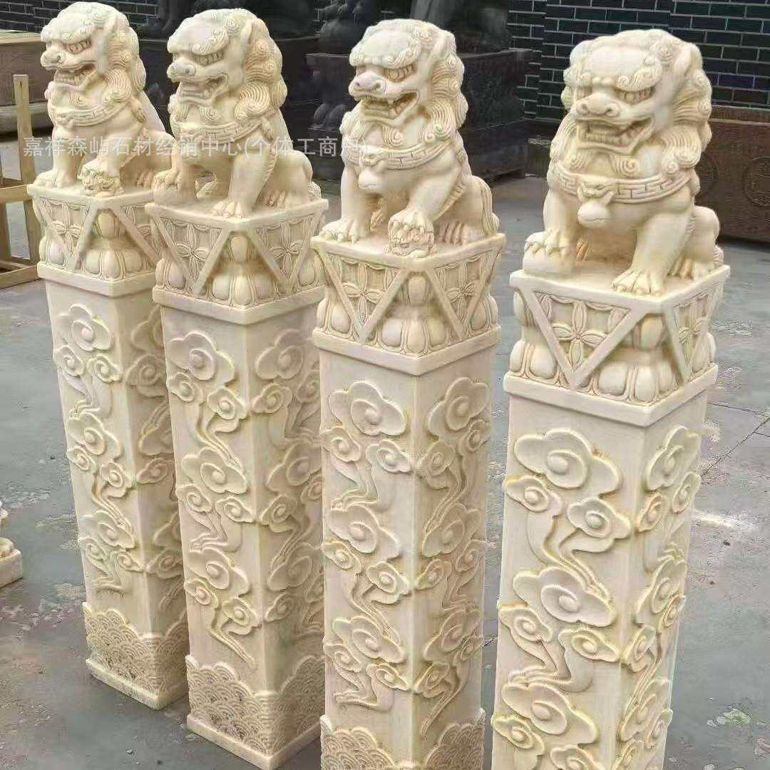仿古石雕拴马柱汉白玉庭院石柱子中式造景石狮子酒店立柱拴马柱