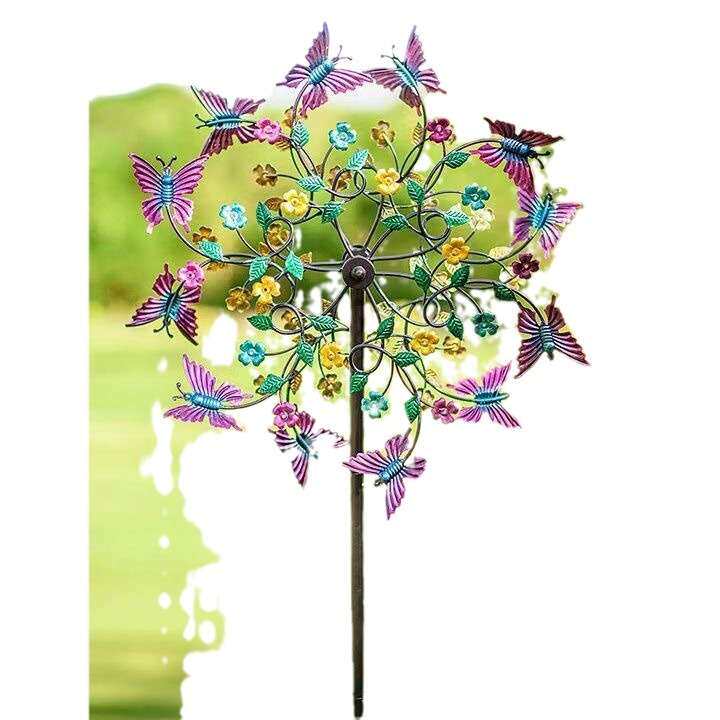 Colorful Butterfly spinner 铁艺蝴蝶风车庭院摆件花朵旋转风车
