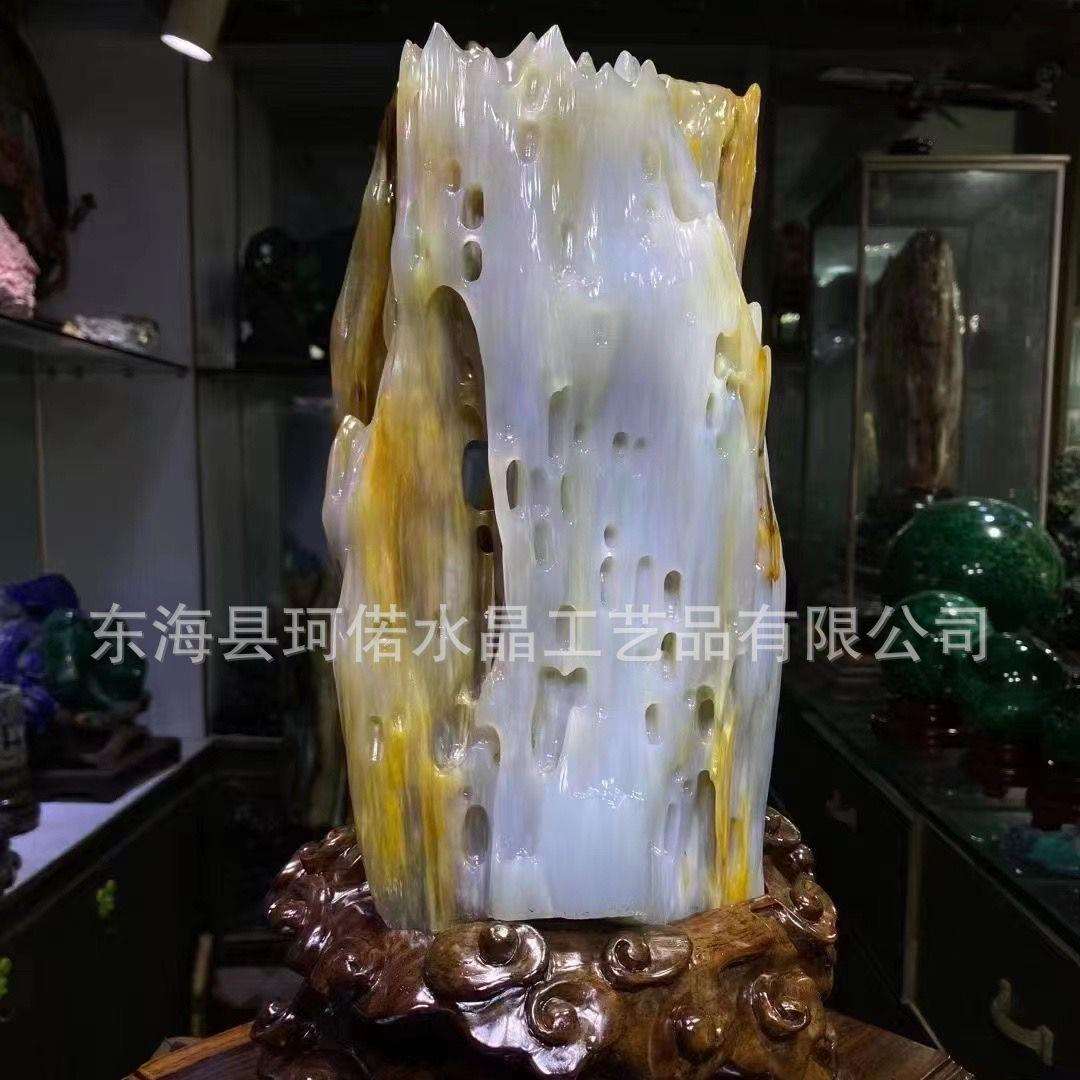 精品树化玉 德佰老坑冰种料,质地通透,配送黑檀木底座