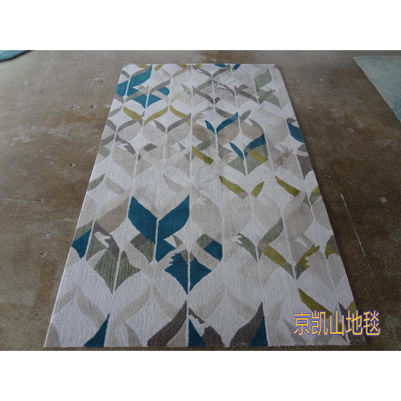 现代简约绿色长方形几何格子中式客厅茶几地毯书房卧室客房床前毯