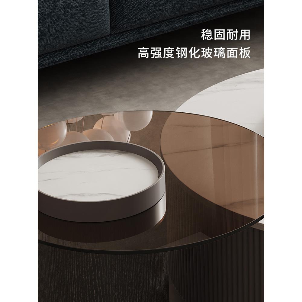 茶几简约岩板圆形茶桌大小圆组合咖啡桌设计师家具实木客厅茶几