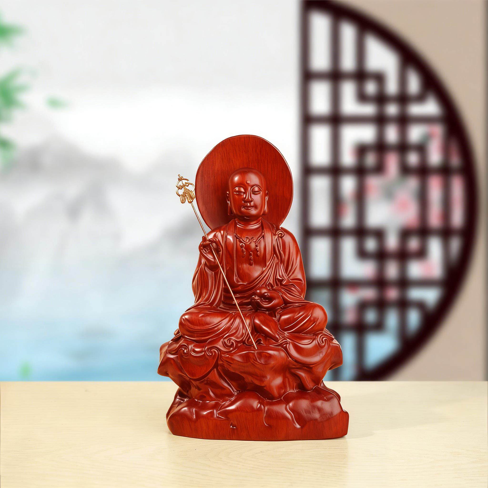 地藏王菩萨家居装饰玄花关摆件黑檀梨木雕刻供奉佛像红木工艺礼品