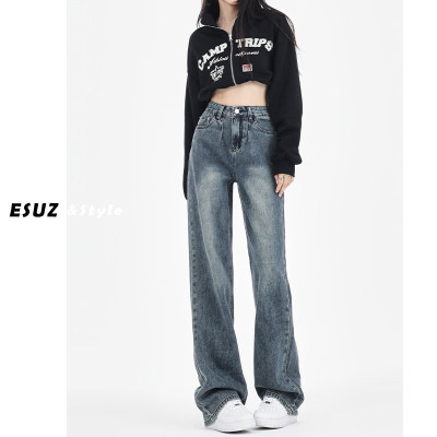 覆古阔腿牛仔裤女2025夏