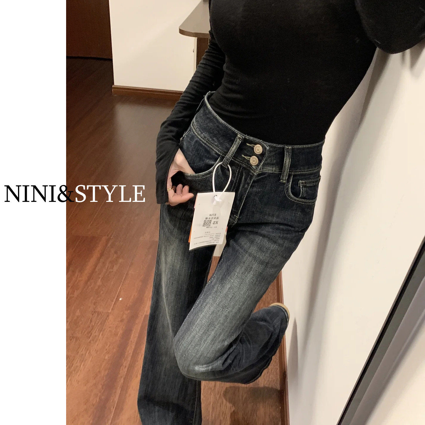 加绒加厚美式微喇牛仔裤女2026秋冬新款高腰修身显瘦小个子喇叭裤