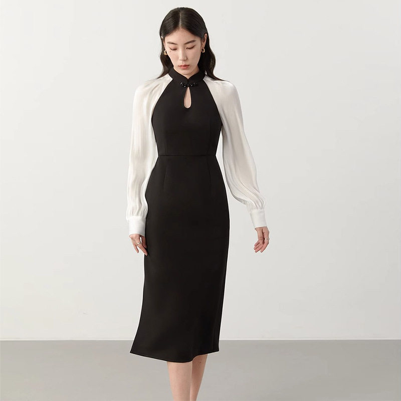 轻奢新中式年轻款改良旗袍连衣裙女秋季修身收腰显瘦提花国风裙子